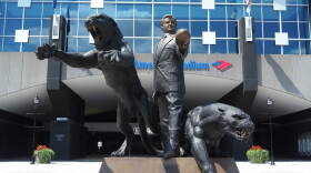 The Jerry Richardson statue at Bank of America Stadium is seen in 2018.