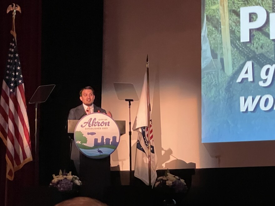 Akron Mayor Shammas Malik gives his third annual State of the City address at the Akron Civic Theatre on May 19, 2026.