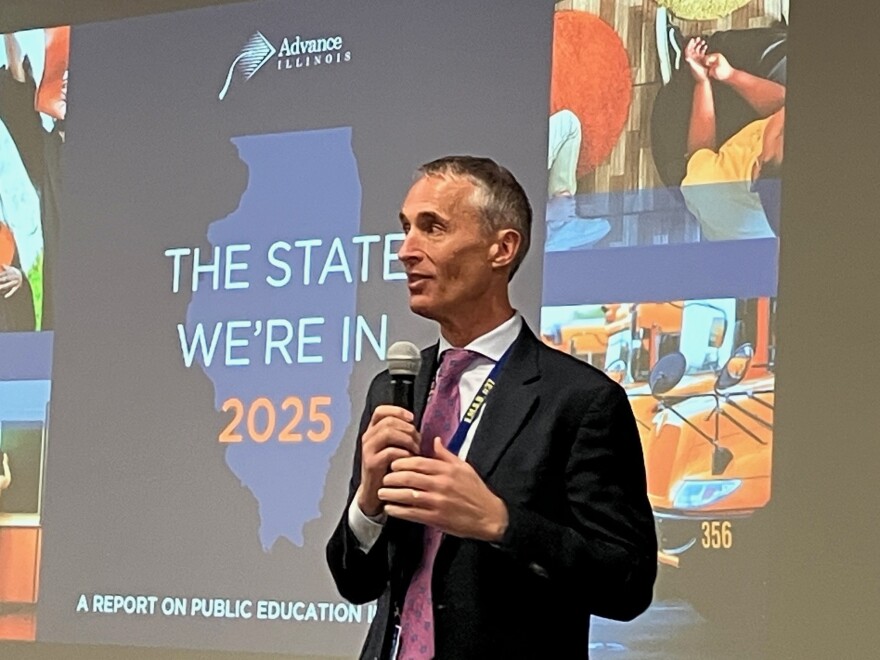 East Moline School District Superintendent Kristin Humphries gave an introduction to the new state report on education, Nov. 13, 2025 at the school district administration building on Morton Drive.