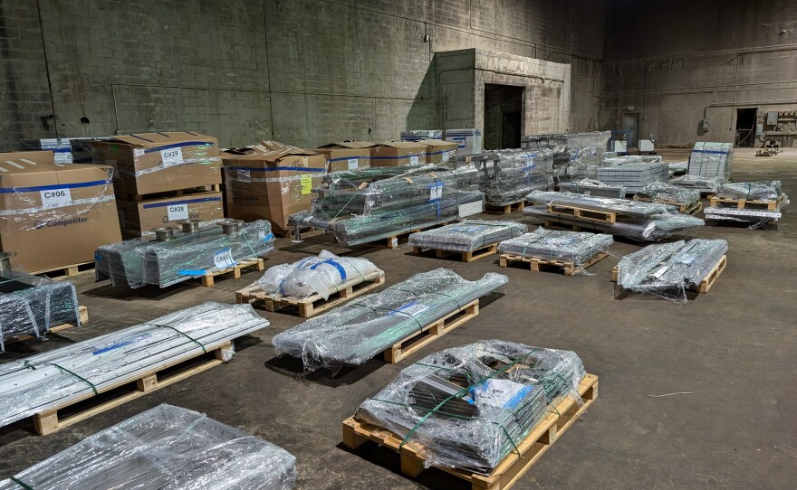 The Olympic trial pool, broken down and in storage on July 9, 2024.