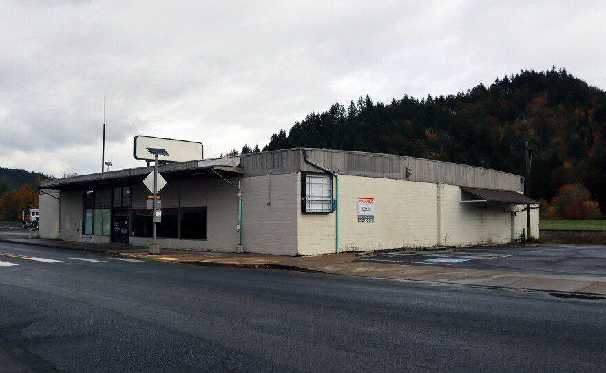 The former Ray's Food Place on First Street in Drain on Oct. 28, 2026.