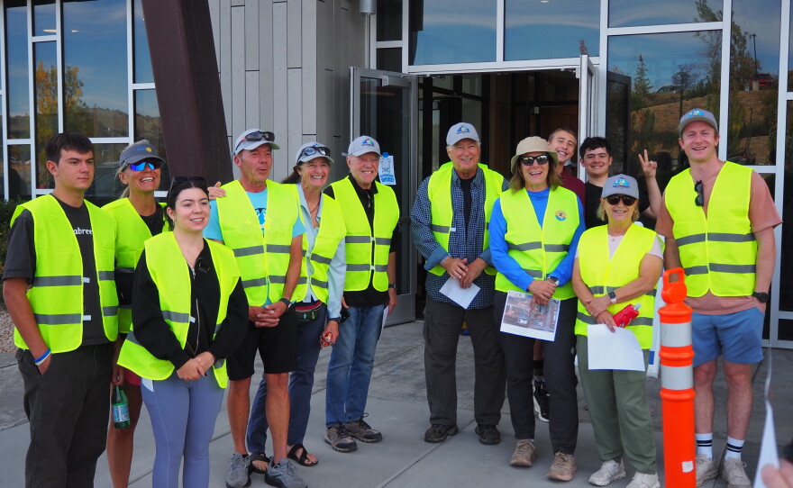 Rotarians gather outside the PEAK Center before beginning the book brigade Oct. 3, 2026.