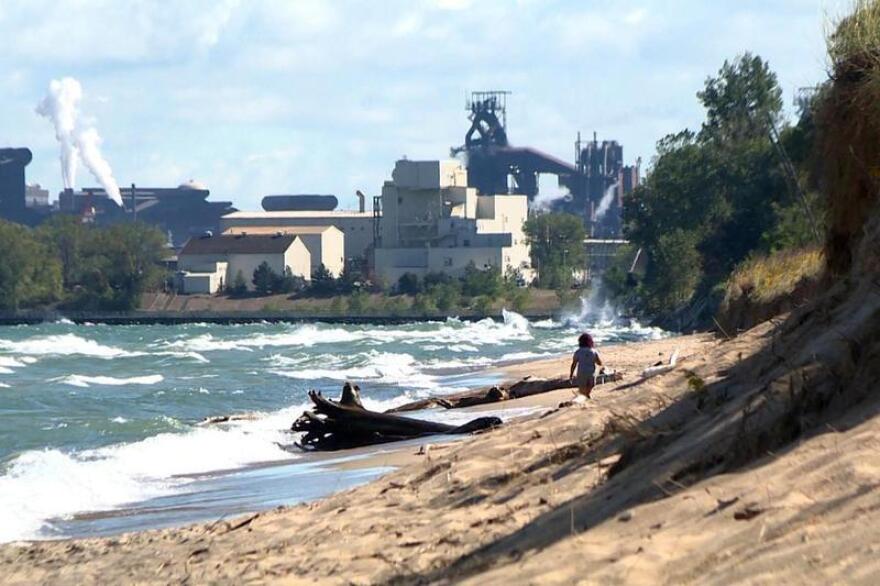The view of U.S. Steel from Indiana Dunes National Park.