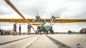 Strongman Champions League Competitor Jason Frawley participates in the PBY Catalina Plane Pull in Sandusky, Ohio on Sept. 5.