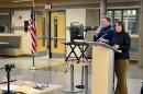 C-PP superintendent Michelle Caulfield and School Business Official, Paul Webster deliver the initial 2026-2027 budget proposal to school board members in March in the high school cafeteria.