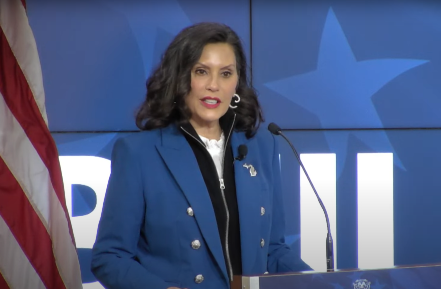 Governor Gretchen Whitmer speaking before the Detroit Economic Club.