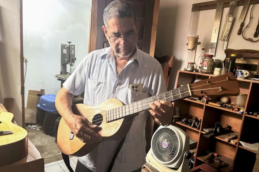 Gilberto Gutierrez in his workshop in Veracruz. He is a giant in son jarocho, a famous instrument maker, and founder of the caSon Cultural Center.