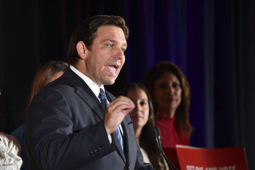 Republican gubernatorial incumbent Gov. Ron DeSantis, speaks to supporters Tuesday, Aug. 23, 2022, in Hialeah, Fla. DeSantis will face U.S. Rep. Charlie Crist in November. (AP Photo/Gaston De Cardenas)