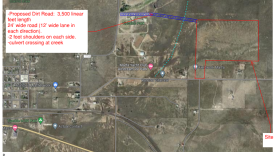 A map showing the proposed route of an alternative route to the new El Cosmico grounds, included in a presentation given at Presidio County Commissioners Court last Wednesday.
