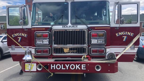 A Holyoke fire truck present at community event at Lyman Terrace.
