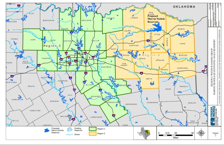 Map of the proposed Marvin Nichols reservoir