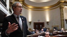 Senate President Pro Tempore David P. Givens, R-Greensburg, presents Senate Bill 128, an act related to youth employment programs, on the Senate floor Monday.