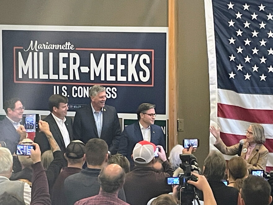 From left to right, Representatives Mike Flood (NE), Dale Strong (AL), Darin LaHood (IL), Mike Johnson (LA) and Mariannette Miller-Meeks (IA).