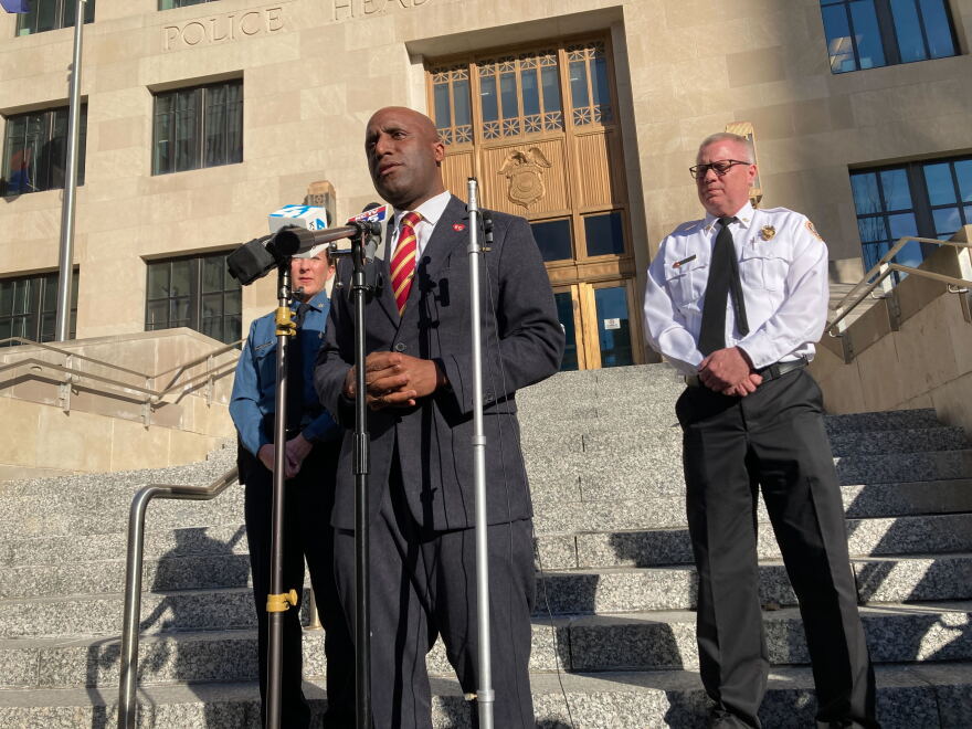 Mayor Quinton Lucas addressed the media after a shooting at the Kansas City Chiefs parade on Feb. 14, 2024.