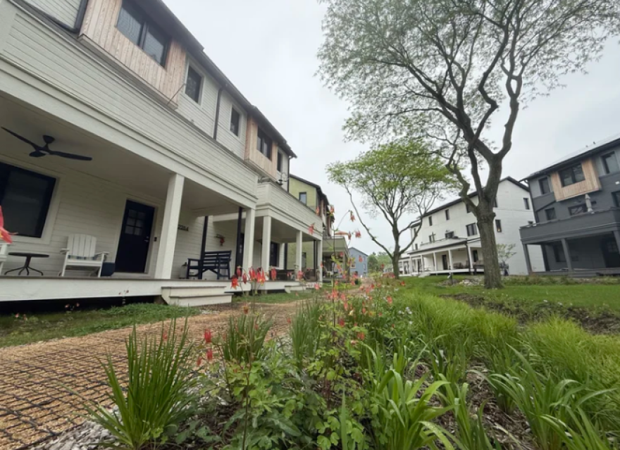 The homes in Veridian at County Farm housing community use only solar, geothermal, and home battery storage for heating and cooling. The community will be the source of DTE Energy's new pilot project to study how the utility can use locally produced excess electricity generation for the grid.