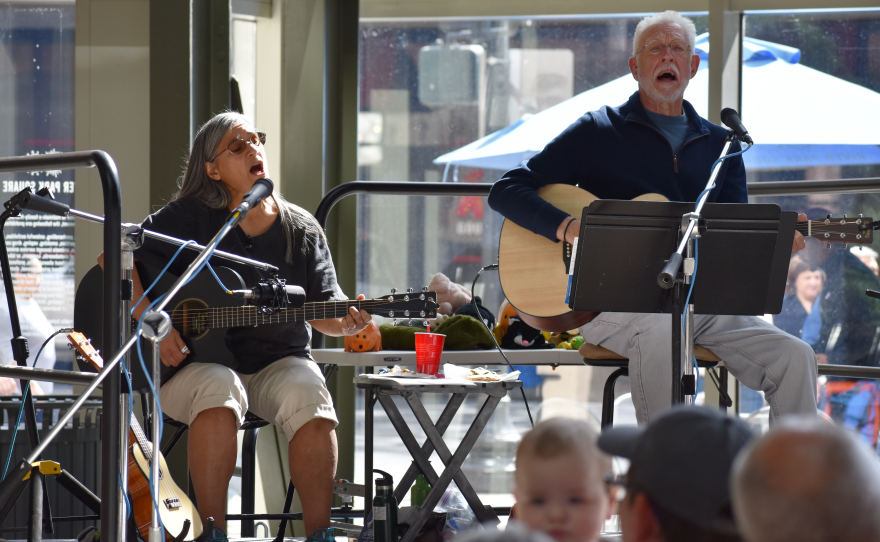 Jen Edgren and Jim Jones perform at the Familiar Favorites KPBX Kids' Concert