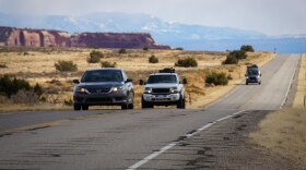 Cars on the entrance road to Canyonlands National Park outside of Moab, March 14, 2025.
