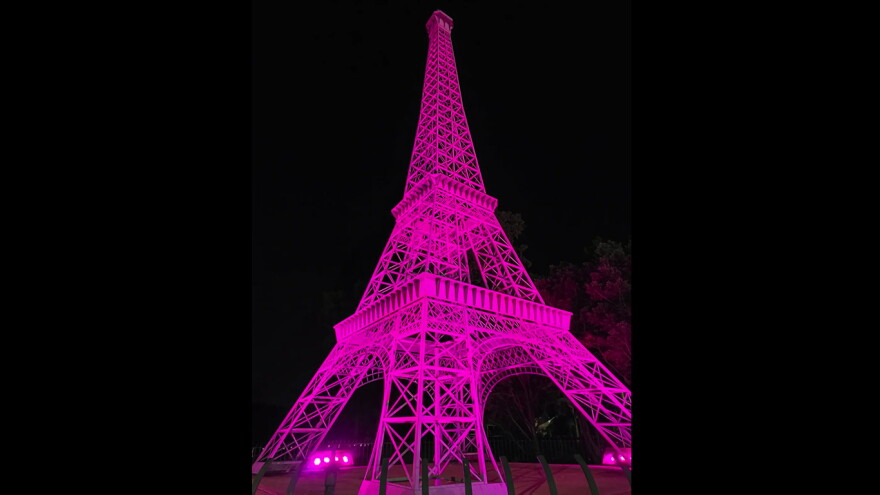 The Eiffel Tower in Paris, Tennessee, has been lit up in pink to honor the late country music star and Tennessee native Dolly Parton.