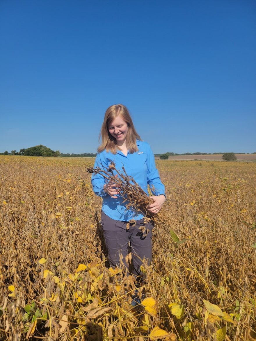 Jeannie Klein-Gordon in a soybean field.