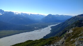 A view of the Chilkat River as seen from Mount Ripinsky in summer of 2017. (Emily Files/ KHNS)