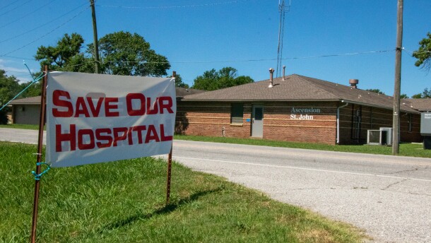 Ascension St. John is seeking federal approval to turn its Nowata hospital into a rural emergency facility, which would mean ending acute inpatient and swing-bed services. Members of the Save Our Hospital community group have placed signs around town that say "Save Our Hospital."