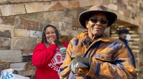 Freedmen descendants and supporters gather outside Muscogee Nation District Court on Thursday.