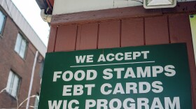 A sign outside of a store informing customers that they accept EBT in Hartford, Connecticut July 9, 2024.