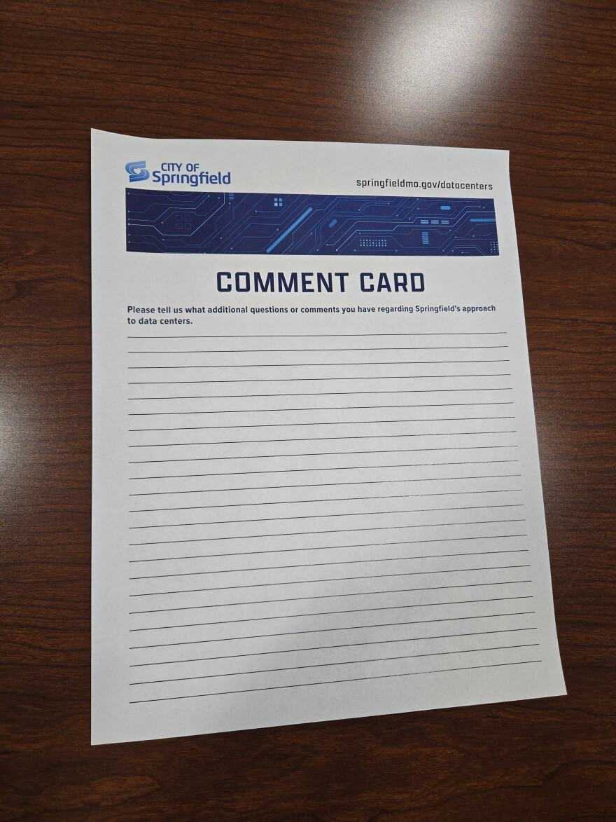 Comment card of residents attending Springfield's public engagement sessions on data centers.