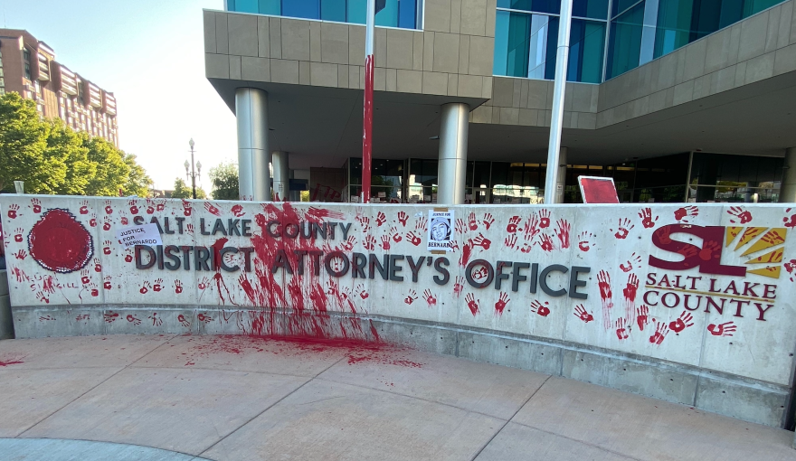 Salt Lake County District Attorney Sim Gill’s office was the target of protesters on Thursday after he announced a ruling that no charges would be filed against the officers who killed Bernardo Palacios-Carbajal on May 23.
