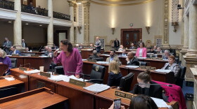 Senate Debate on SB 115- In the foreground-Louisville Senator Karen Berg- Behind her Smithfield Senator and Bill Sponsor Lindsey Tichenor