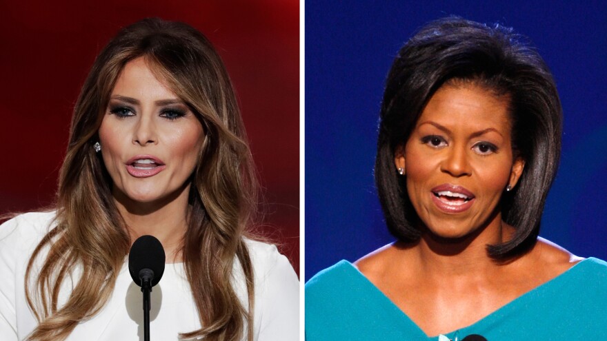 Melania Trump speaks to the Republican National Convention on Monday night. Two passages from her speech closely mirrored Michelle Obama's 2008 Democratic convention speech.