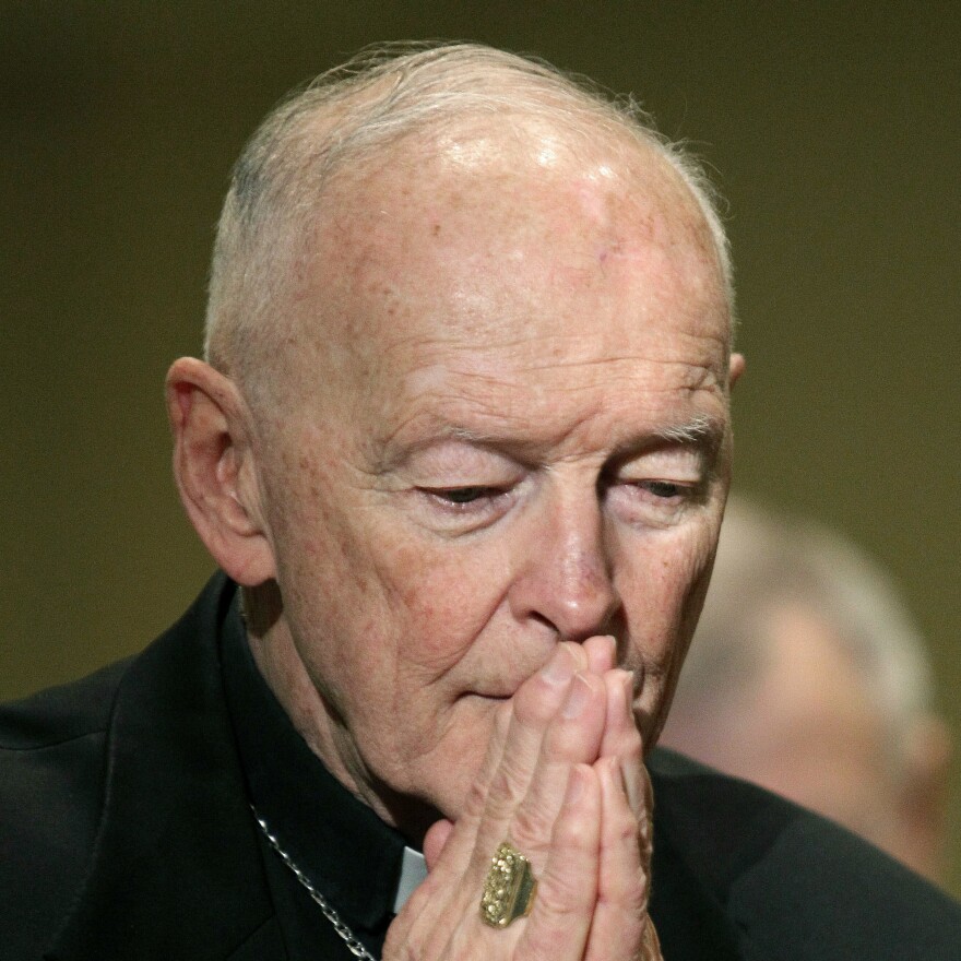 Cardinal Theodore McCarrick prays during the United States Conference of Catholic Bishops' annual fall assembly in 2011 in Baltimore. McCarrick was ordered by the Holy See to step down from public ministry as a result of an allegation of sexual abuse.