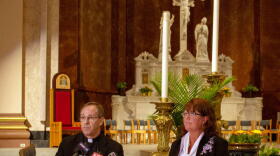 Archbishop Charles Thompson and Superintendent of Catholic Schools Gina Fleming defend the Archdiocese's policy on LGBTQ teachers at Catholics schools last year.