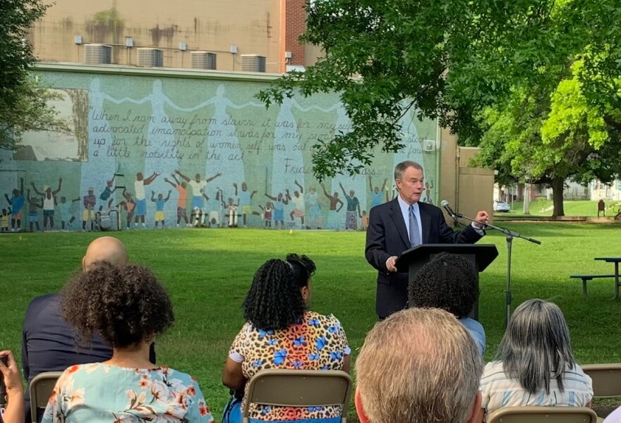 Indianapolis Mayor Joe Hogsett speaks at park celebration.
