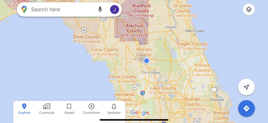 By tapping the icon on the upper right and selecting the "COVID-19 Info" layer Google Apps users can view coronavirus data on their mobile devices. 