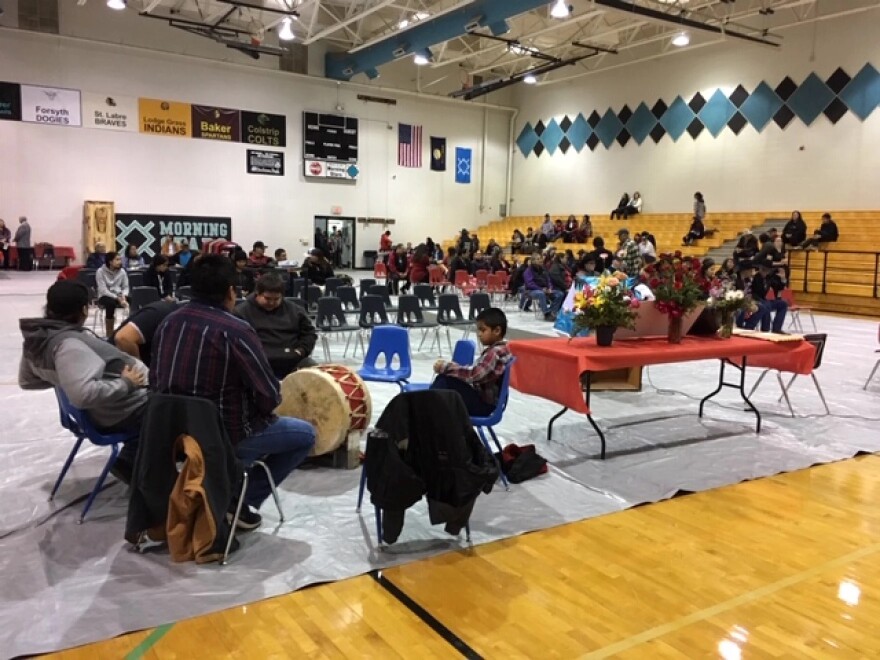 The gym at Lame Deer high school where the funeral for Henny Scott was held