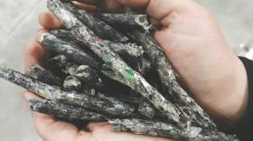 Plastic pellets produced from plastic.