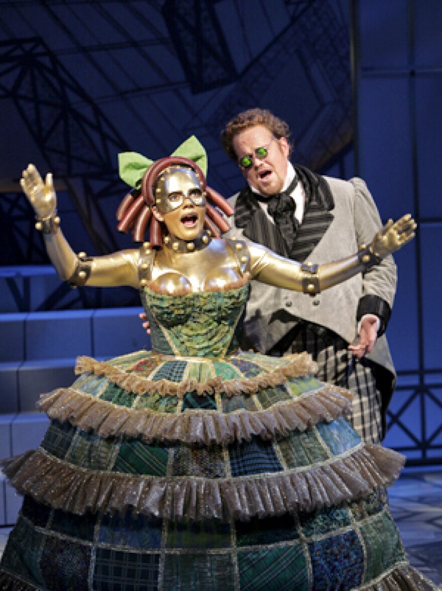 Ailyn Perez as Olympia and Garrett Sorenson as Hoffmann in "The Tales of Hoffmann," which opens May 24 at Opera Theatre of Saint Louis. 2008 300 pxls