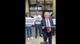 Haitian community leaders, immigrant rights advocates and local allies gather outside Republican U.S. Senator Ashley Moody’s Miami office on Thursday morning to demand she help hundreds of thousands of Haitians whose temporary recently visas expired.