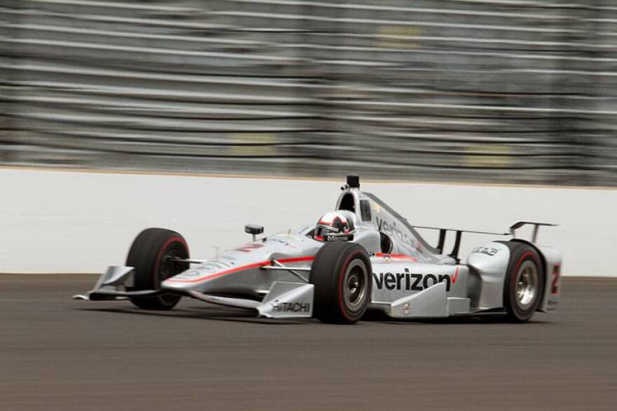 Juan Montoya, winner of the 2015 Indianapolis 500, heads down the front stretch during testing at the Indianapolis Motor Speedway on Wednesday, April 6.