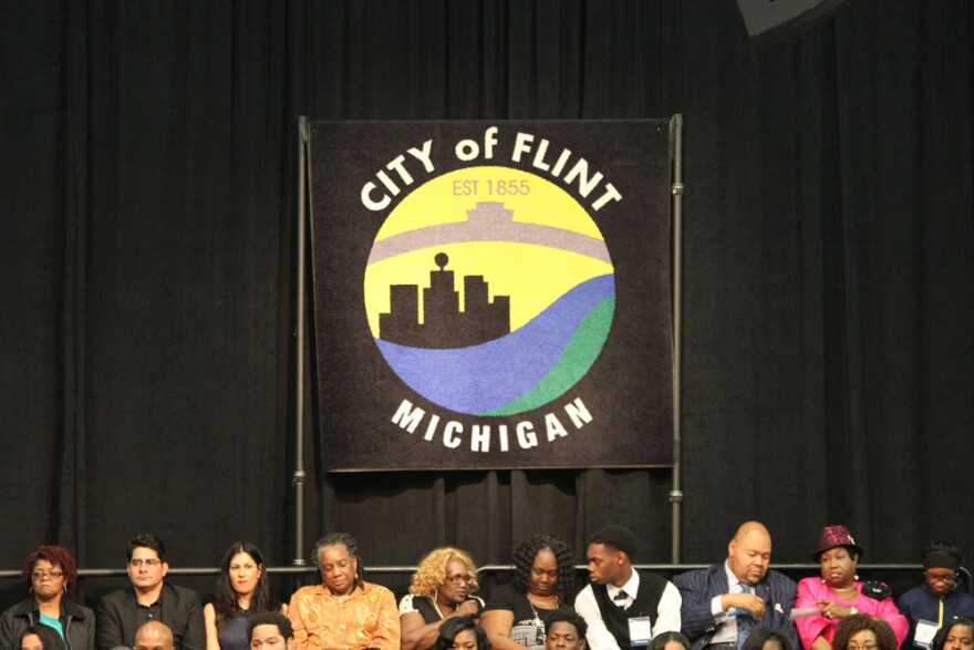 Crowd waits to hear President Obama speak in Flint, Michigan.