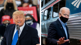 President Donald Trump at an October rally in Circleville, OH; former Vice President Joe Biden at a train tour stop in Pittsburgh in September. One class at NKU is putting the tensions of a pandemic election year to good use. 