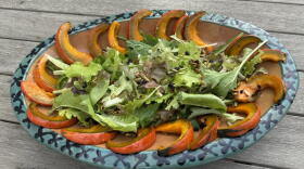 Maple-glazed squash salad with maple-glazed pumpkin seeds and currants and a maple syrup dressing. (Kathy Gunst/Here & Now)