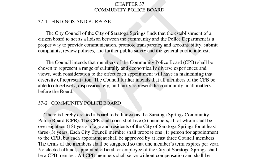 A draft ordinance to establish a CRB framework in Saratoga Springs