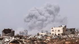This picture taken from Israel's southern border with the Gaza Strip shows smoke rising from the Palestinian territory on April 24, 2024, amid the ongoing conflict between Israel and the militant group Hamas. (Jack Guez/AFP via Getty Images)