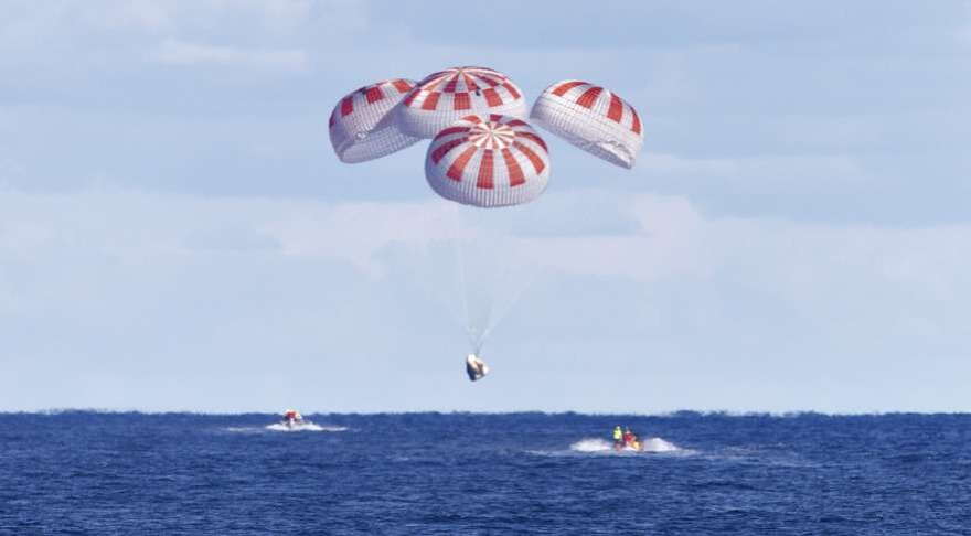 SpaceX's Crew Dragon capsule returns to Earth safely after a brief stay at the International Space Station. Photo: NASA