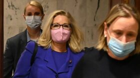 US Representative Liz Cheney (C), Republican of Wyoming, arrives at the US Capitol in Washington, DC.