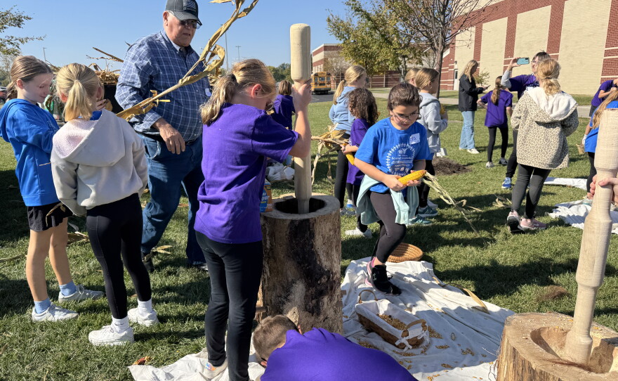 One of the cultural stations involved corn processing. Students were taught how this was done using a cobbler, mortar and pestle.