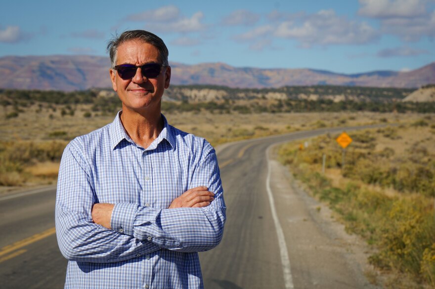 Price Mayor Michael Kourianos stands in front of the proposed site for a new reservoir that would benefit local city and farm water supplies, Oct. 1, 2025.