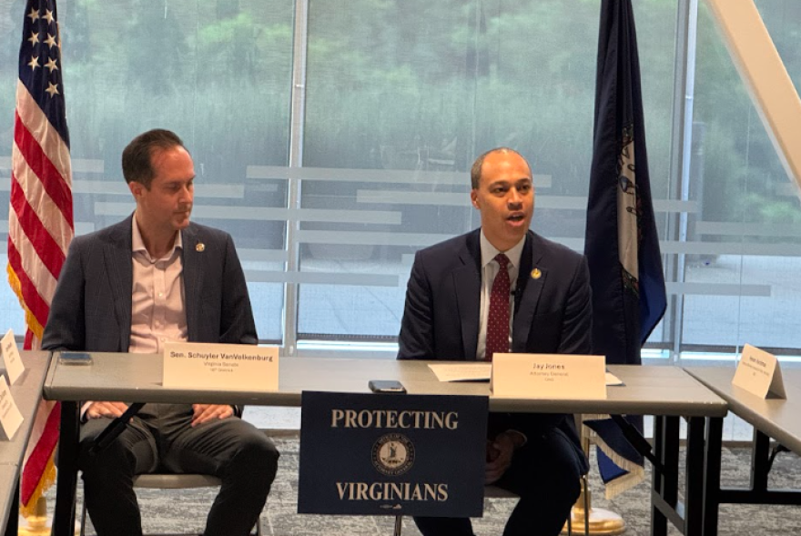 Henrico County Senator Schuyler VanValkenburg and Virginia Attorney General Jay Jones at a recent event outside of Richmond. 